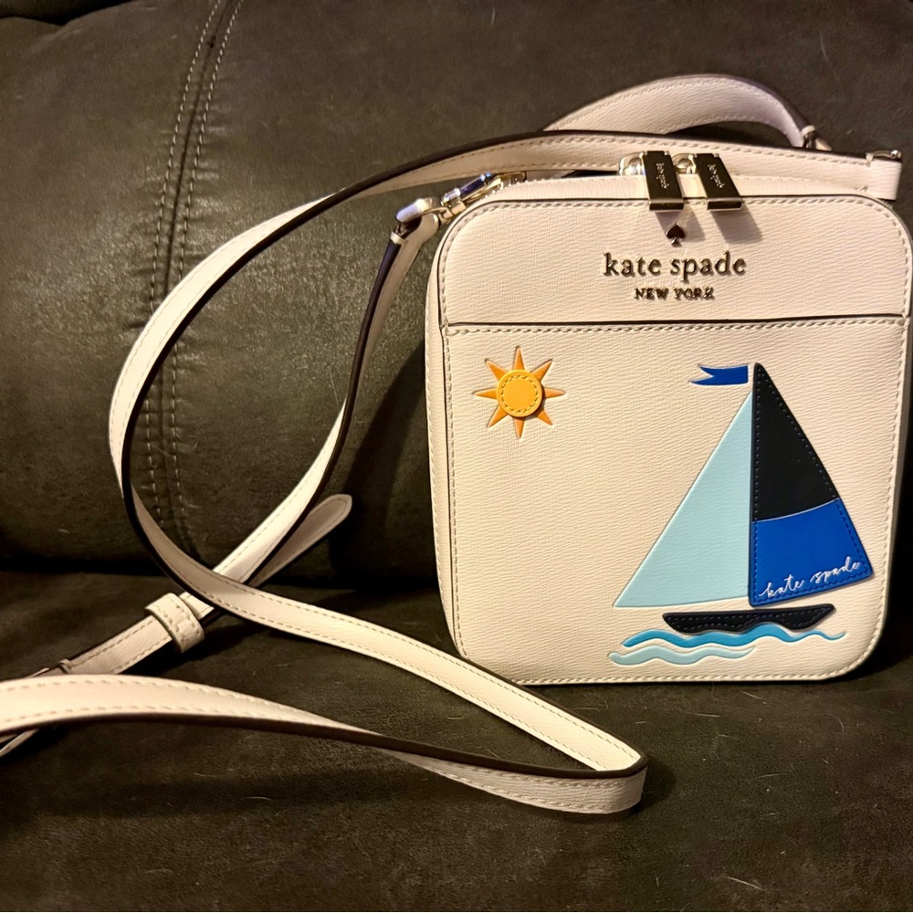 Kate Spade White Crossbody Bag with Sailboat Design